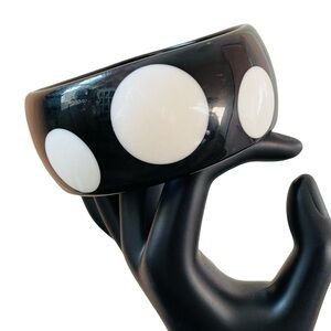 Vintage Black Bangle Bracelet With White Polka Dots